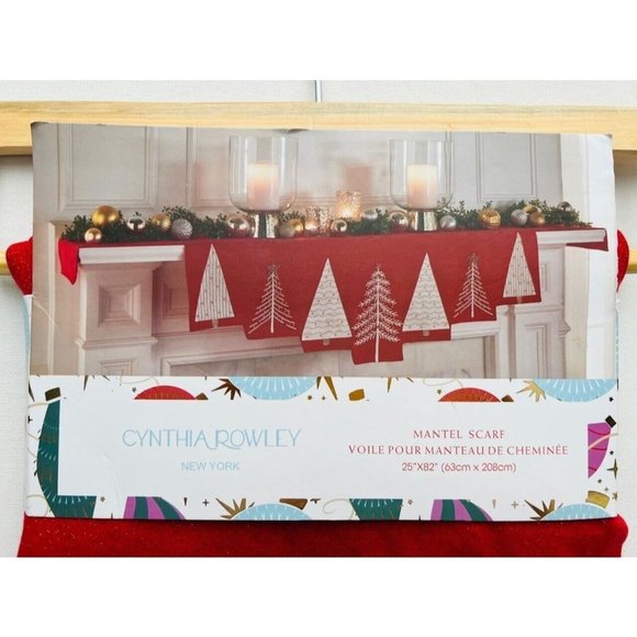 Cynthia Rowley New York Red  Trees Holiday Christmas Mantle Scarf - Picture 3 of 4